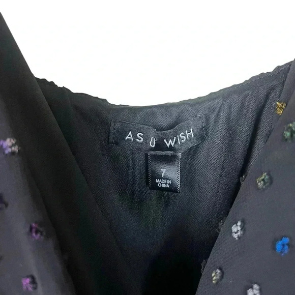 Black Low Back Polka Dot Spaghetti Strap V Neck Micro Mini Evening Size 7 - Picture 6 of 8